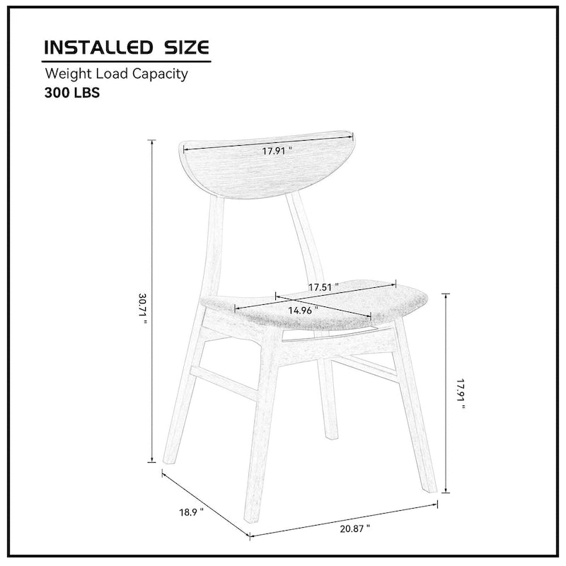 Ensemble moderne de 2 chaises de salle à manger en bois, structure en bois avec dossier et assise rembourrée, adapté à la salle à manger et au salon