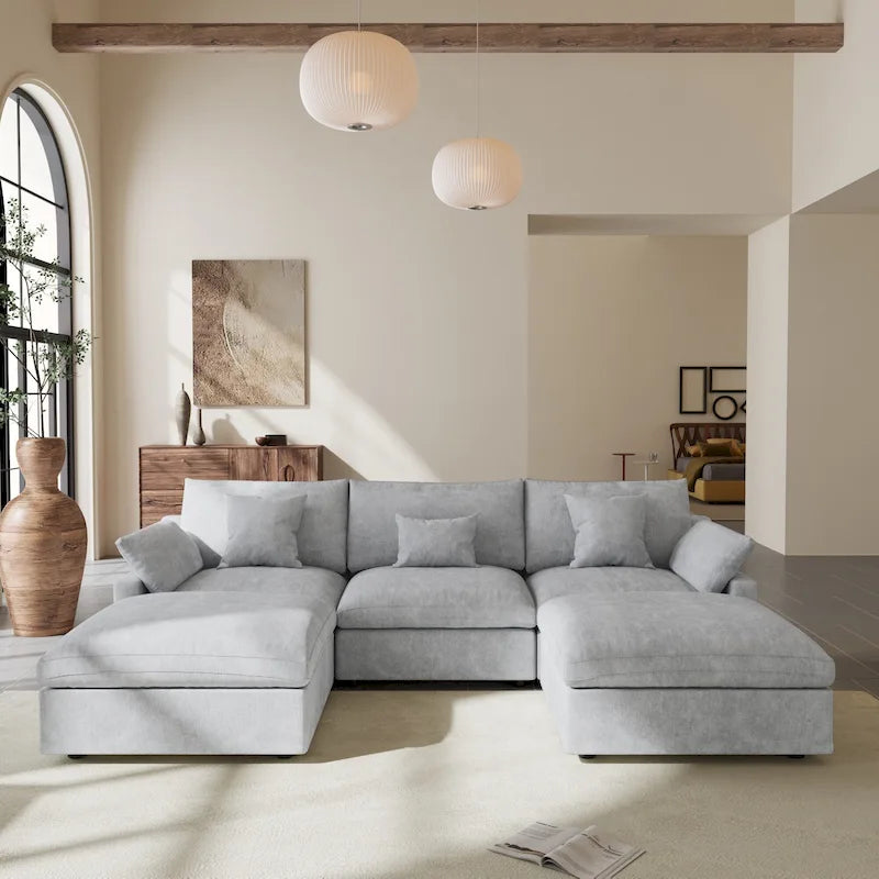 Modular Sectional Sofa Cloud Couch, 119.29 Oversized U Shaped Couch with Chaise Ottomans for Living Room
