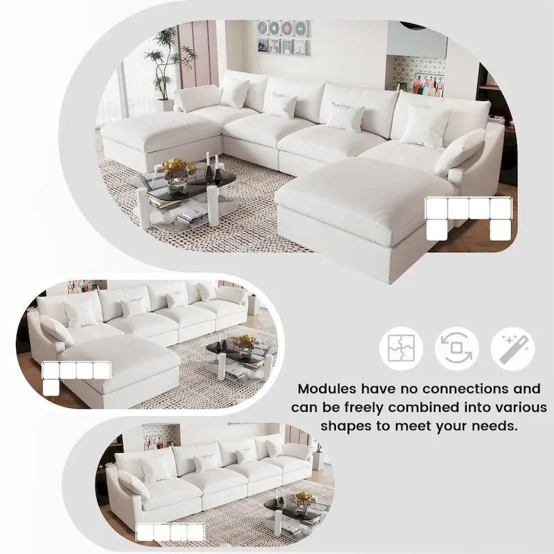 Modular Sectional Sofa Cloud Couch, 119.29 Oversized U Shaped Couch with Chaise Ottomans for Living Room