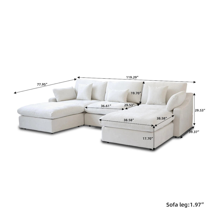 Modular Sectional Sofa Cloud Couch, 119.29 Oversized U Shaped Couch with Chaise Ottomans for Living Room