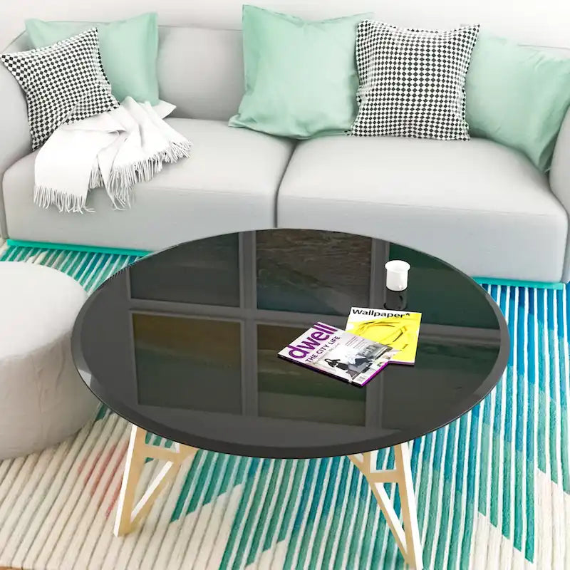 Round Tempered Glass Table Top black Glass Thick Beveled Polished Edge