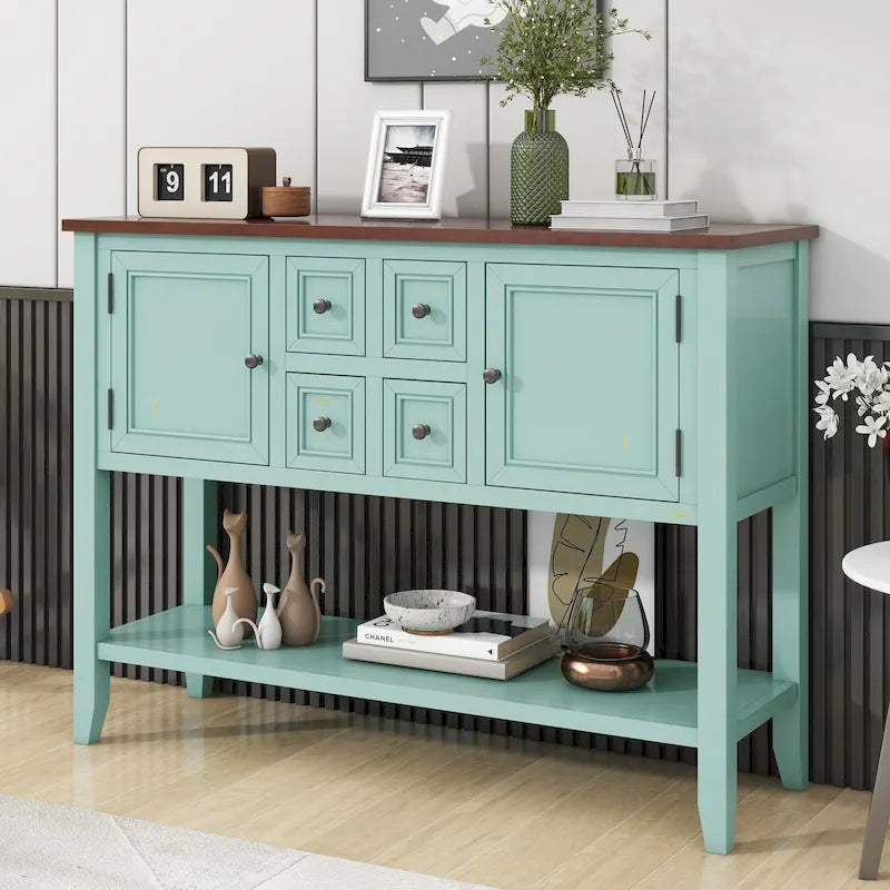 Series Vintage Console Table with Drawers and Cabinets - 15.00 x 46.00 x 34.00