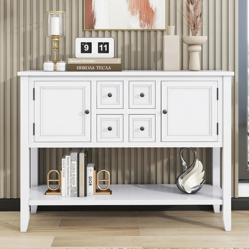 Series Vintage Console Table with Drawers and Cabinets - 15.00 x 46.00 x 34.00