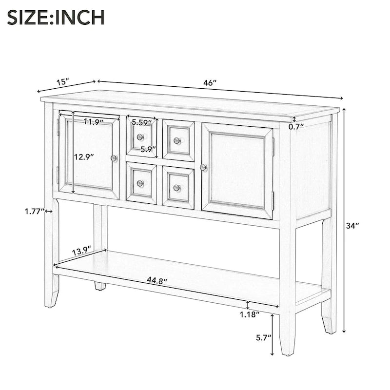 Series Vintage Console Table with Drawers and Cabinets - 15.00 x 46.00 x 34.00