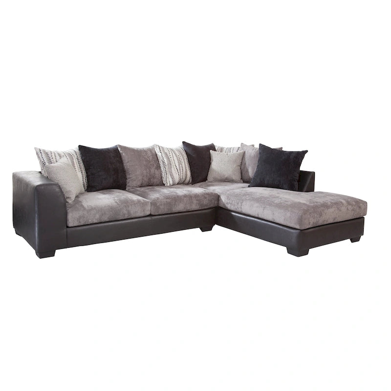 Charcoal and Black, L Shaped Sectional Sofa with 8 Back Pillows and 2 Accent Pillows