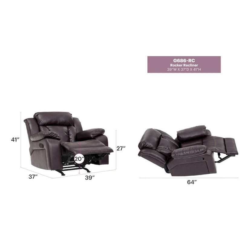 Fauteuil met bekleding van kunstleer en verstelbare rugleuning - 38L x 37W x 41H