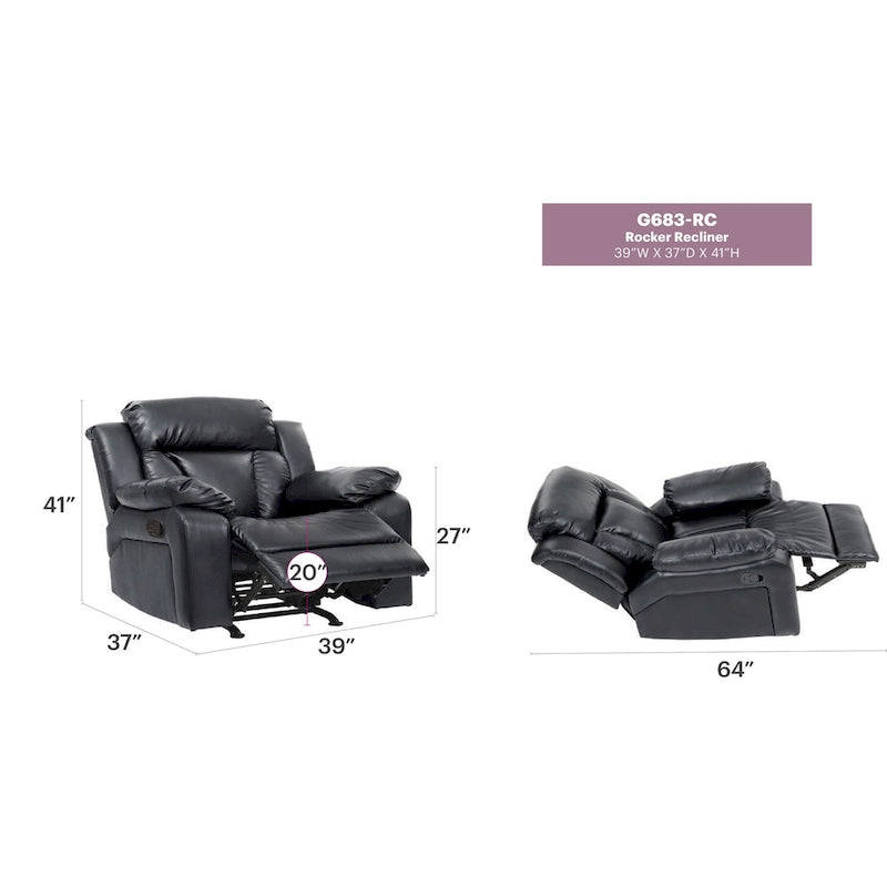 Fauteuil met bekleding van kunstleer en verstelbare rugleuning - 38L x 37W x 41H