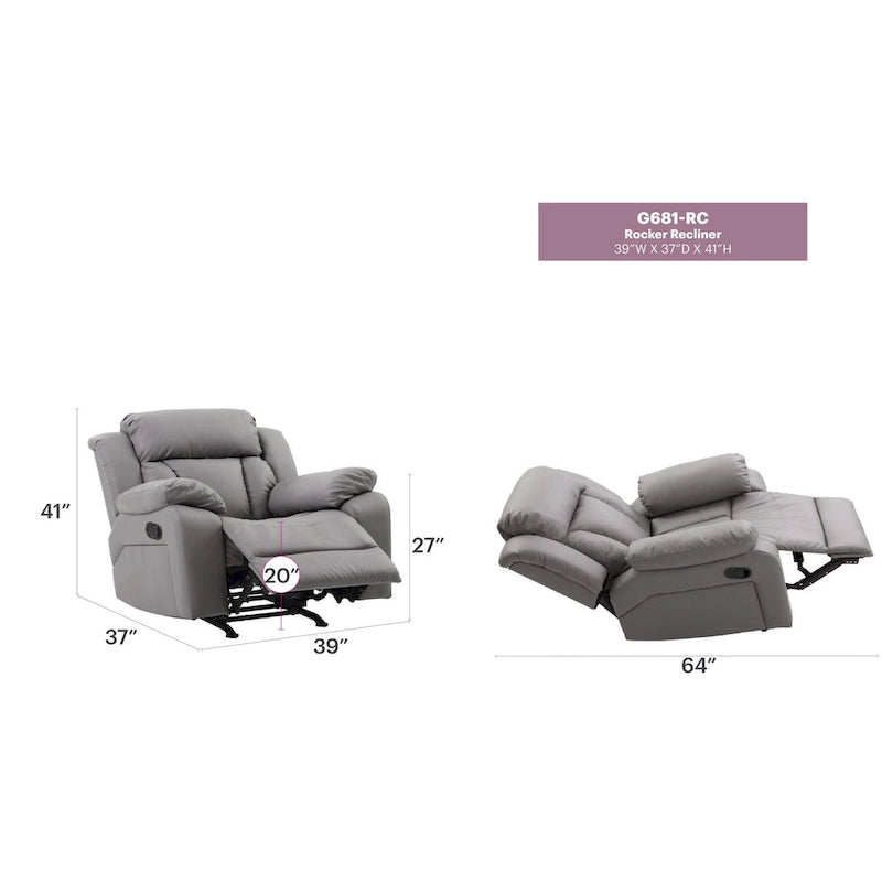 Fauteuil met bekleding van kunstleer en verstelbare rugleuning - 38L x 37W x 41H