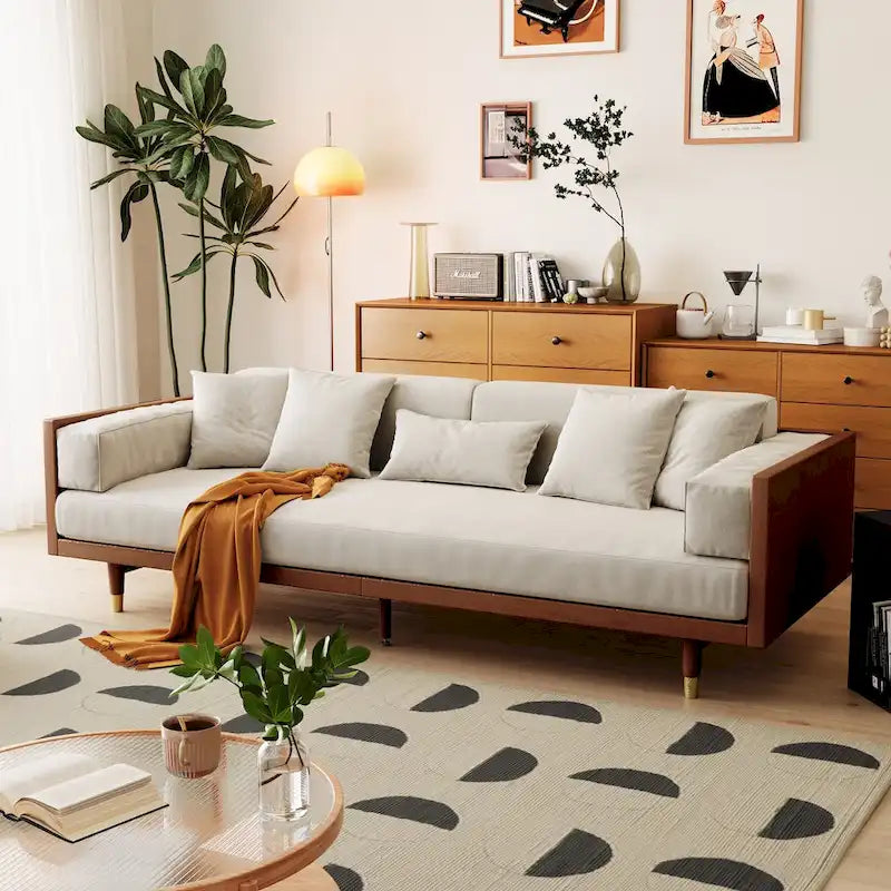 Modern 3-Seat Upholstered Cotton Linen Sofa,Beige