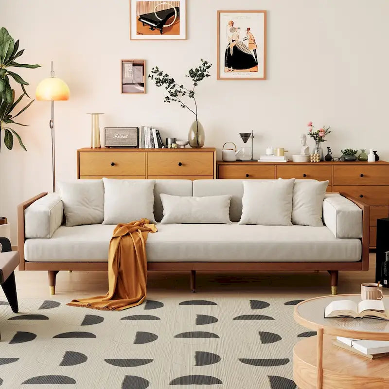 Modern 3-Seat Upholstered Cotton Linen Sofa,Beige