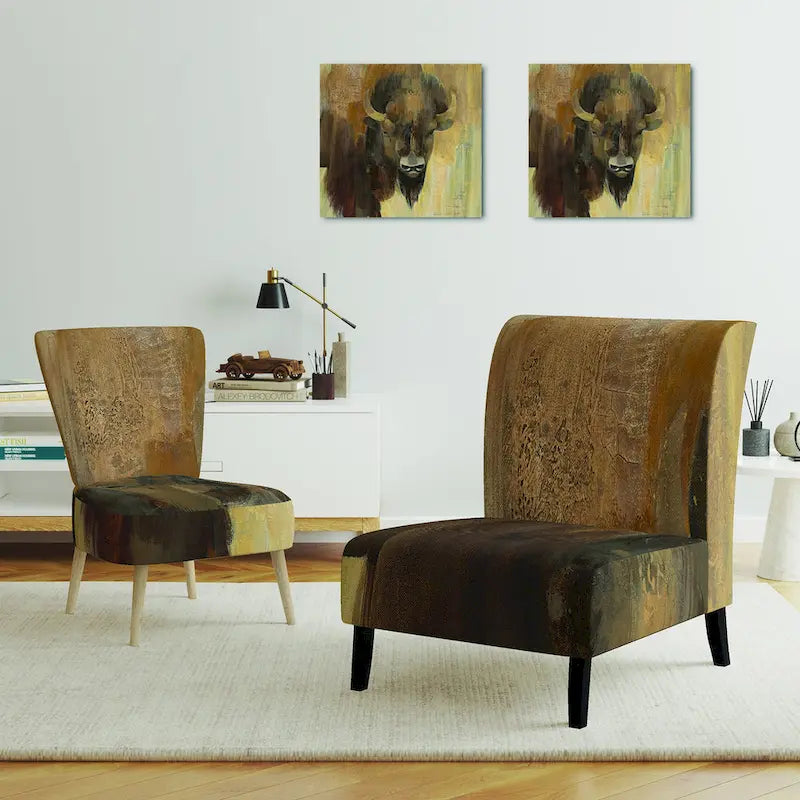 Fauteuil d'appoint moderne de style maison de campagne rembourré motif bison doré - fauteuil avec accoudoirs