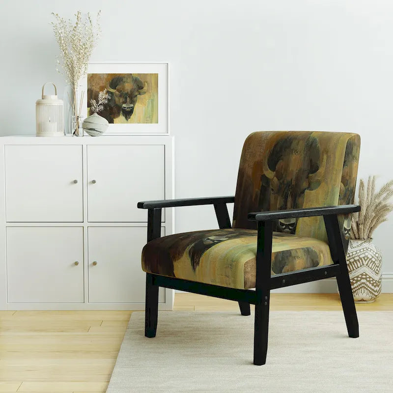 Fauteuil d'appoint moderne de style maison de campagne rembourré motif bison doré - fauteuil avec accoudoirs