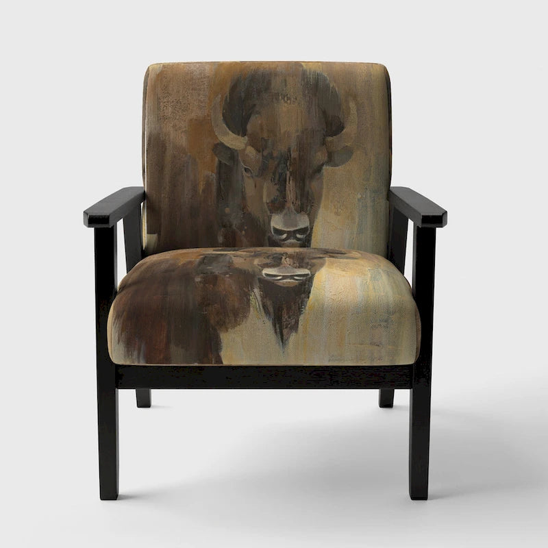 Fauteuil d'appoint moderne de style maison de campagne rembourré motif bison doré - fauteuil avec accoudoirs