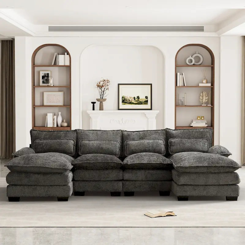 Large Chenille Fabric U-shaped Sectional Sofa with Cushions