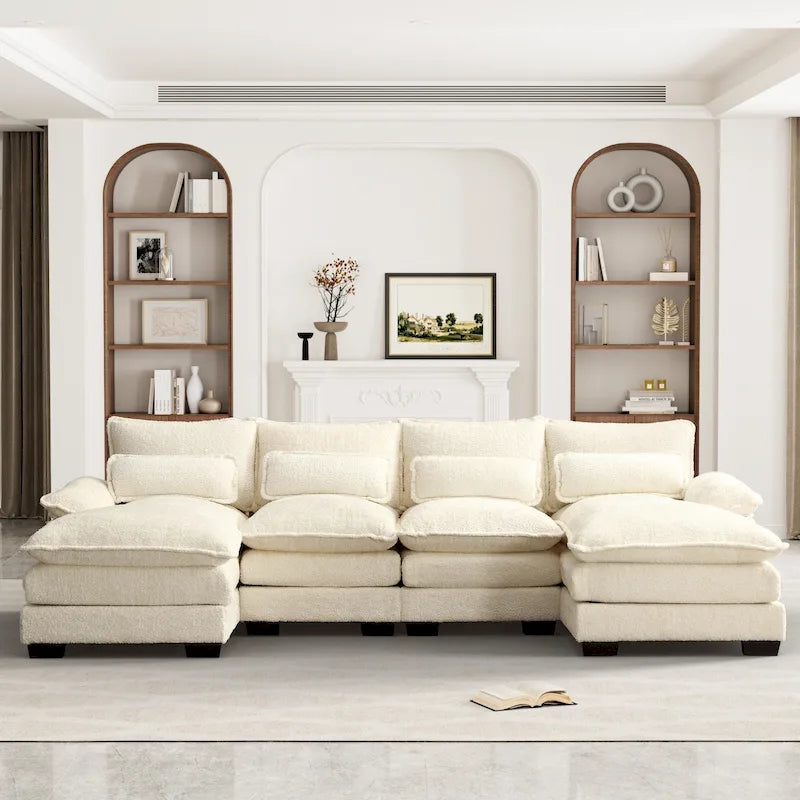 Large Chenille Fabric U-shaped Sectional Sofa with Cushions