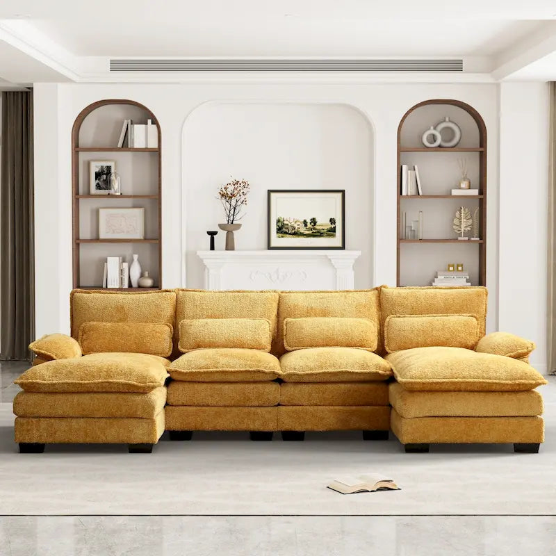 Large Chenille Fabric U-shaped Sectional Sofa with Cushions