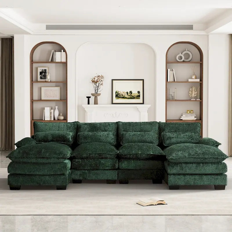 Large Chenille Fabric U-shaped Sectional Sofa with Cushions