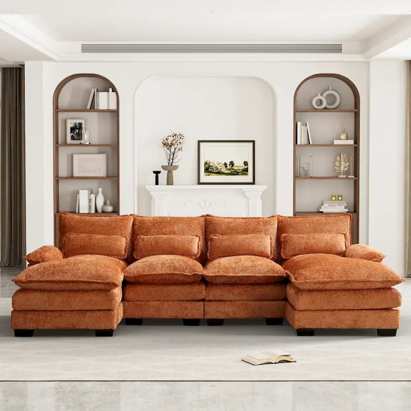 Large Chenille Fabric U-shaped Sectional Sofa with Cushions