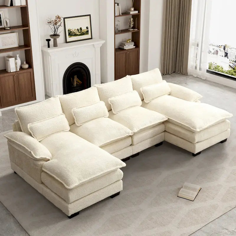 Large Chenille Fabric U-shaped Sectional Sofa with Cushions