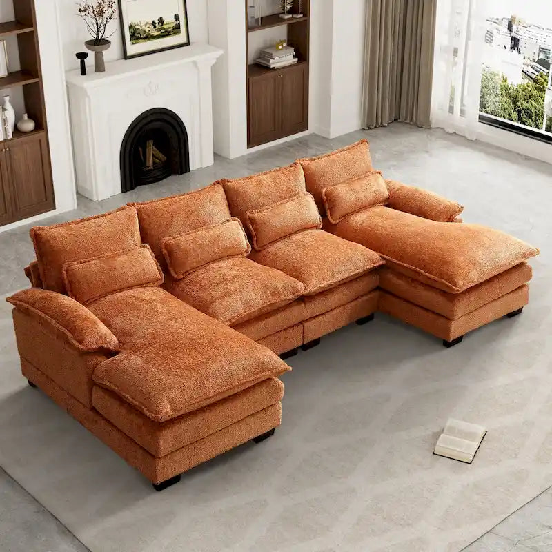 Large Chenille Fabric U-shaped Sectional Sofa with Cushions