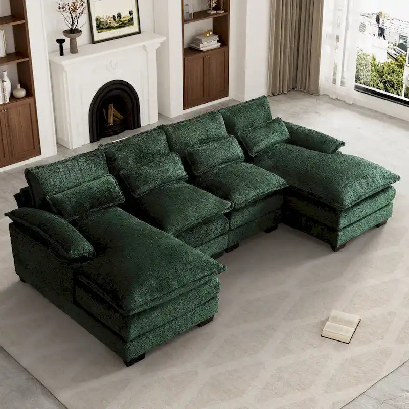 Large Chenille Fabric U-shaped Sectional Sofa with Cushions