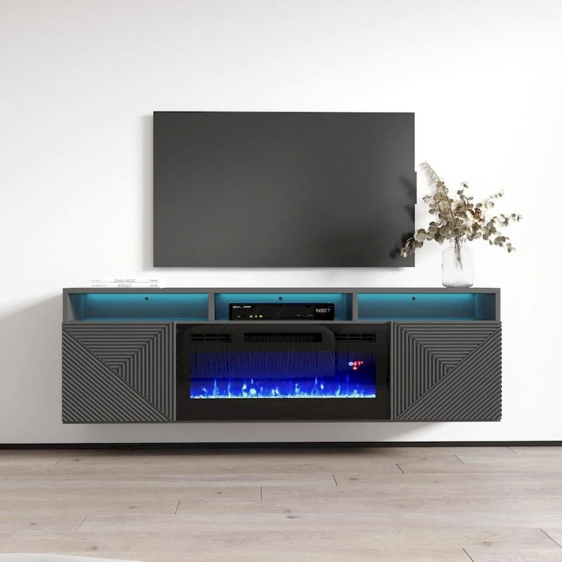 Wall Mounted Electric Fireplace Modern 63 TV Stand