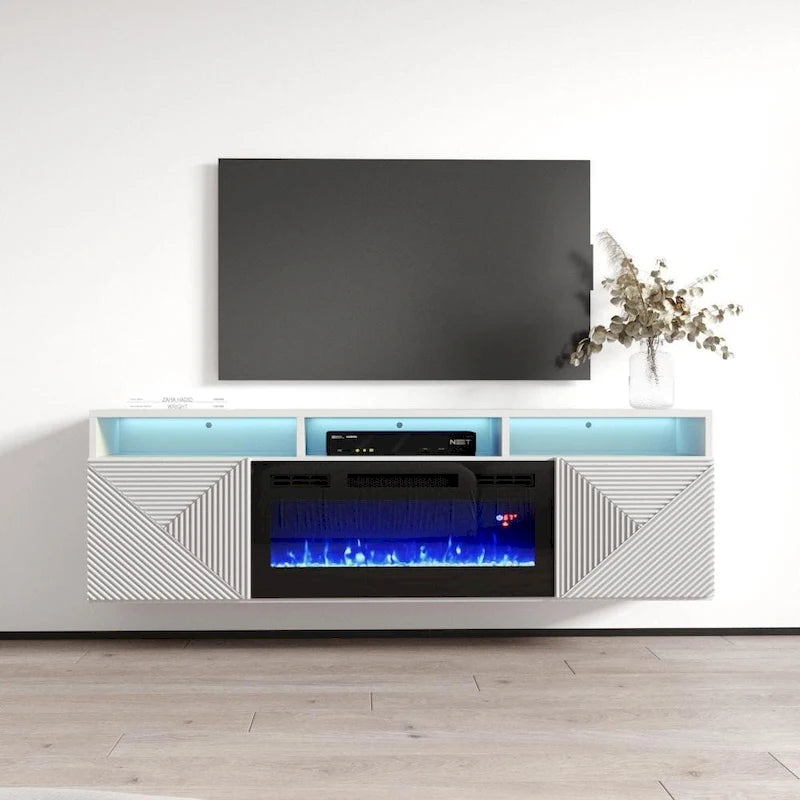 Wall Mounted Electric Fireplace Modern 63 TV Stand