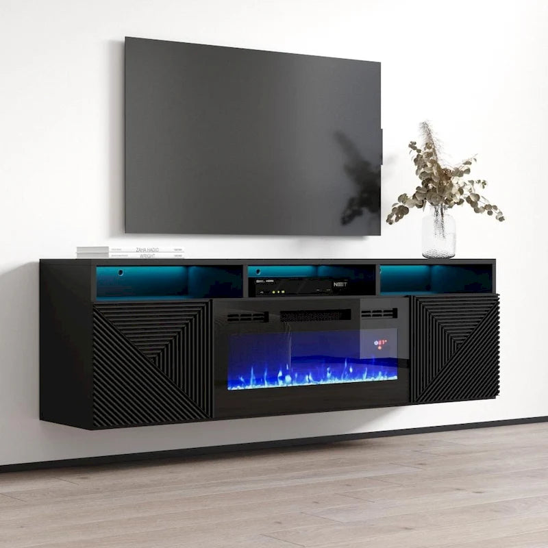 Wall Mounted Electric Fireplace Modern 63 TV Stand