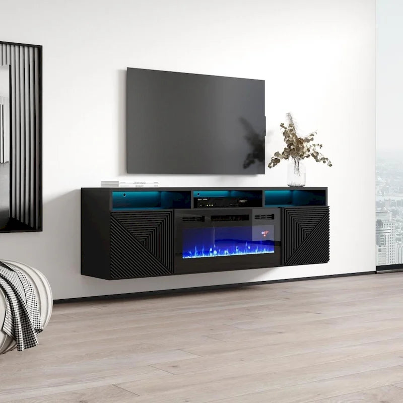 Wall Mounted Electric Fireplace Modern 63 TV Stand