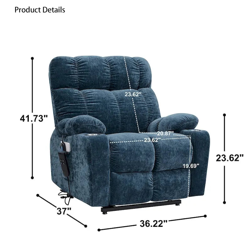 Fauteuil inclinable motorisé avec fonction de levage, chauffage et massage pour personnes âgées