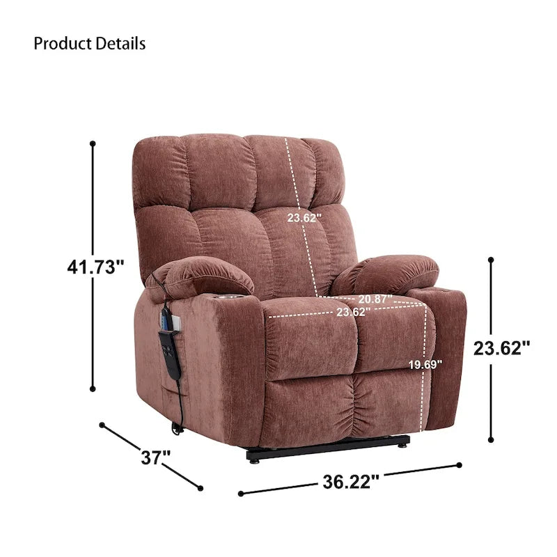 Fauteuil inclinable motorisé avec fonction de levage, chauffage et massage pour personnes âgées