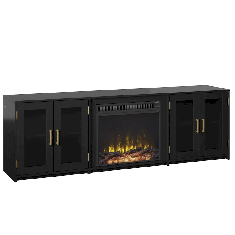 TV Stand for TVs up to 80 with Electric Fireplace and Glass Cabinet Doors