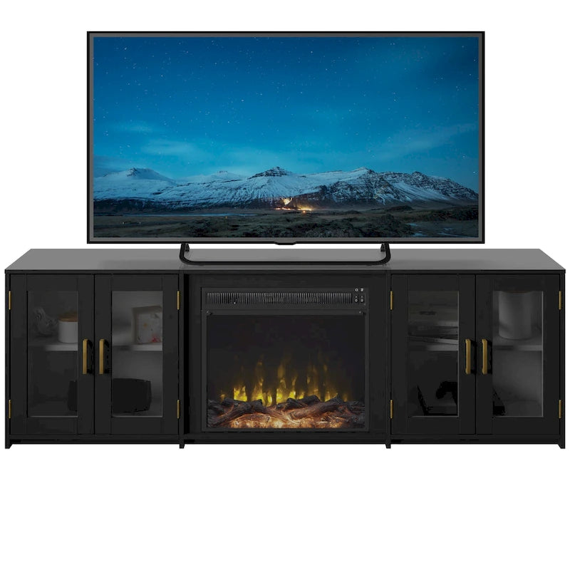 TV-Ständer für Fernseher bis zu 80 mit elektrischem Kamin und Glastüren