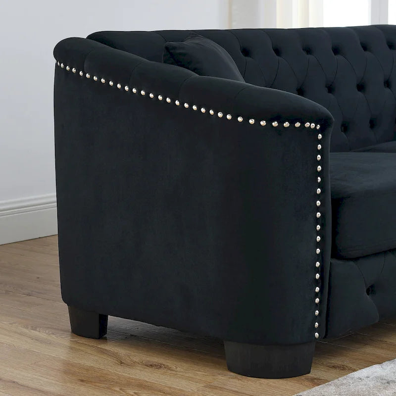 59-Inch Modern Chesterfield Velvet Sofa, 2-Seater Sofa, Upholstered Tufted Backrests with Nailhead Arms and 2 Cushions for Livin