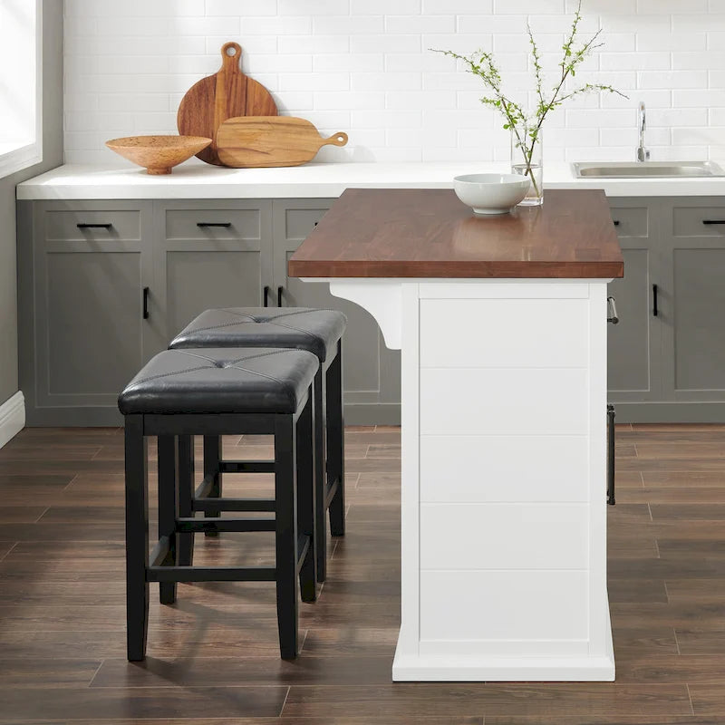 Wood Top Kitchen Island W/Uph Square Stools - 50d x 42w x 36h