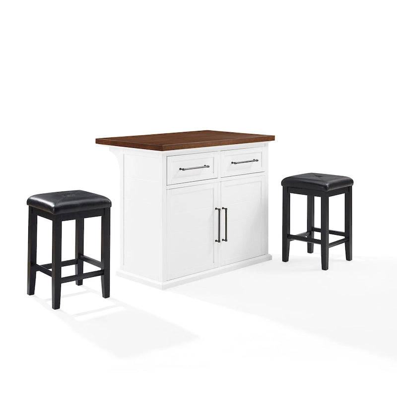 Kuchyňský ostrůvek s dřevěnou deskou a čalouněnými čtvercovými stoličkami - 50d x 42w x 36h