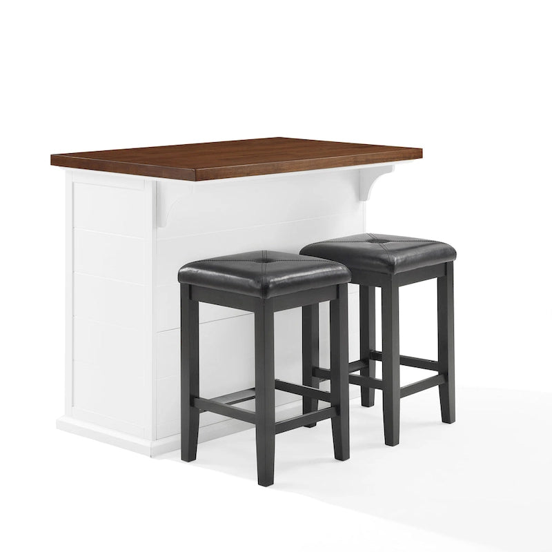 Kuchyňský ostrůvek s dřevěnou deskou a čalouněnými čtvercovými stoličkami - 50d x 42w x 36h