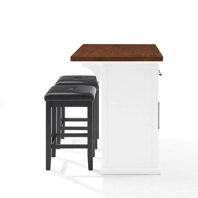 Kuchyňský ostrůvek s dřevěnou deskou a čalouněnými čtvercovými stoličkami - 50d x 42w x 36h