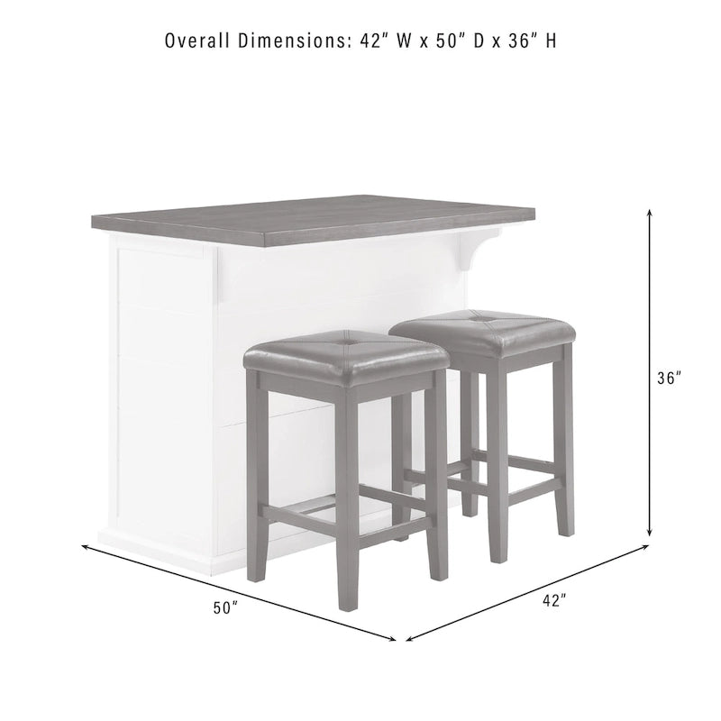 Kuchyňský ostrůvek s dřevěnou deskou a čalouněnými čtvercovými stoličkami - 50d x 42w x 36h