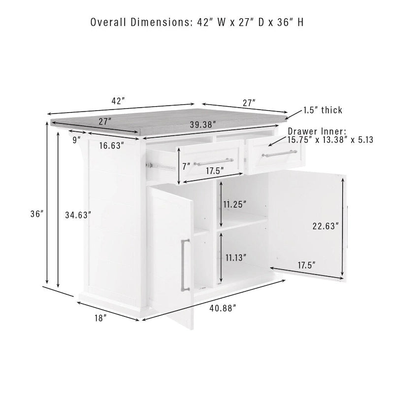 Kuchyňský ostrůvek s dřevěnou deskou a čalouněnými čtvercovými stoličkami - 50d x 42w x 36h