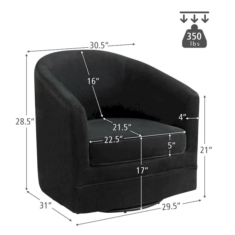 Fauteuil tonneau pivotant moderne avec base en métal - 30.5 x 31 x 28.5 (L x W x H)