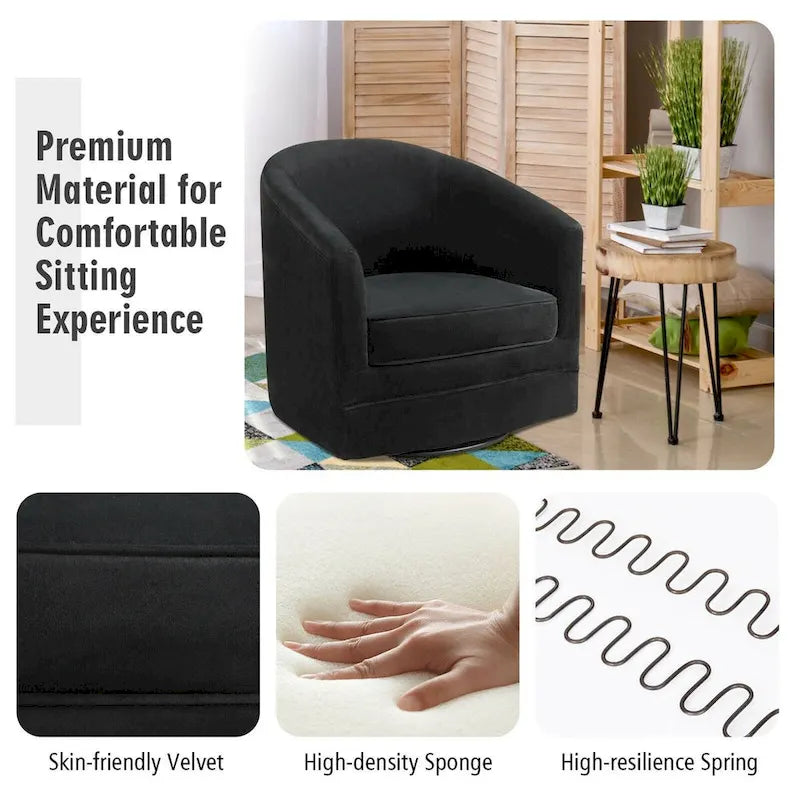 Fauteuil tonneau pivotant moderne avec base en métal - 30.5 x 31 x 28.5 (L x W x H)