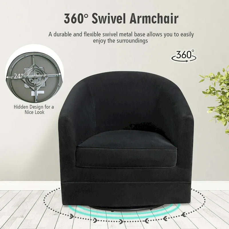 Fauteuil tonneau pivotant moderne avec base en métal - 30.5 x 31 x 28.5 (L x W x H)