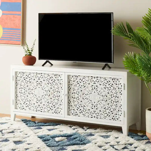 SAFAVIEH Ciji 2-Shelf 2-Door Media Stand (Fits Up To A 60 Flatscreen TV) - 55 In. W x 15 In. D x 26 In. H - 55Wx15Dx26H