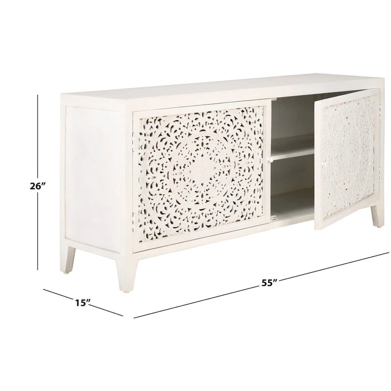 2-Shelf 2-Door Media Stand (Fits Up To A 60 Flatscreen TV) - 55 In. W x 15 In. D x 26 In. H - 55Wx15Dx26H