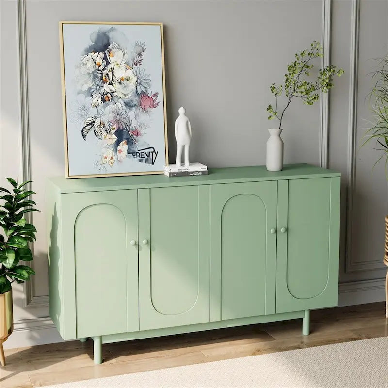 4-Door Wood Storage Cabinet with Legs and Adjustable Shelf