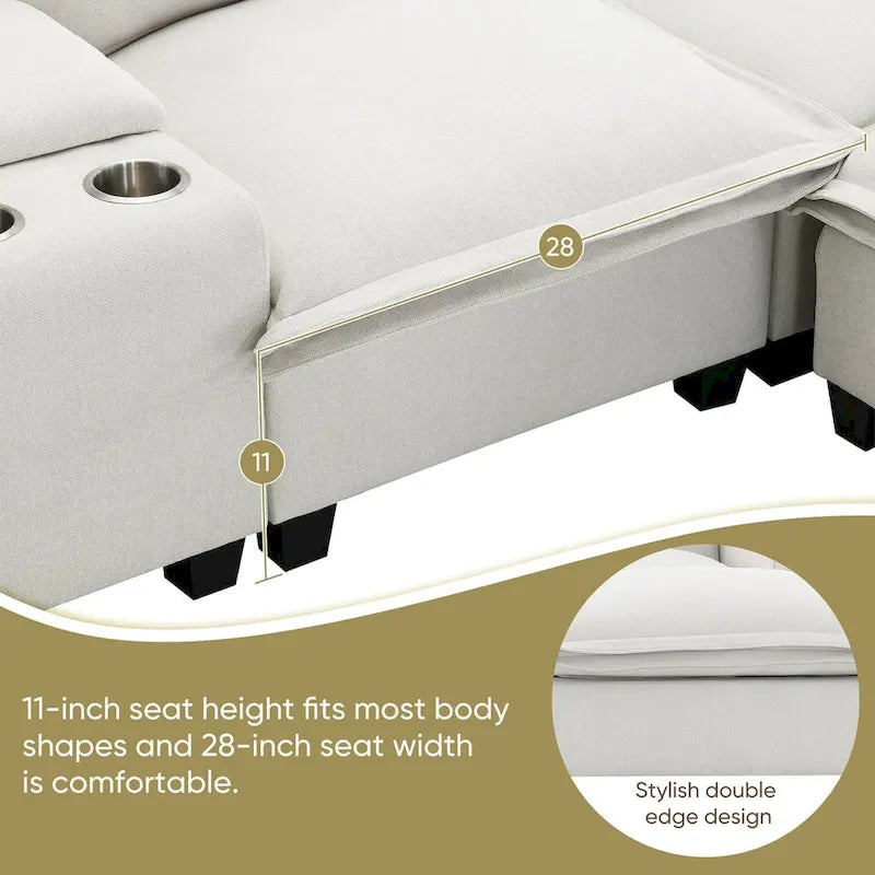 Chenille Square Arm Mid-Century Modern USB Port Sectional Sofa - 109 x 57