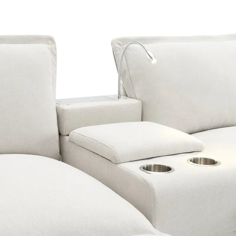 Chenille Square Arm Mid-Century Modern USB Port Sectional Sofa - 109 x 57