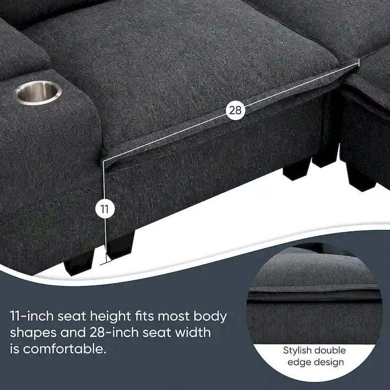 Chenille Square Arm Mid-Century Modern USB Port Sectional Sofa - 109 x 57