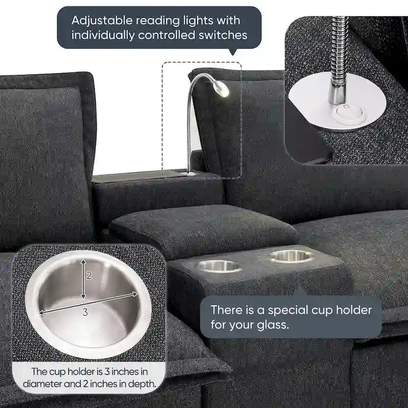 Chenille Square Arm Mid-Century Modern USB Port Sectional Sofa - 109 x 57